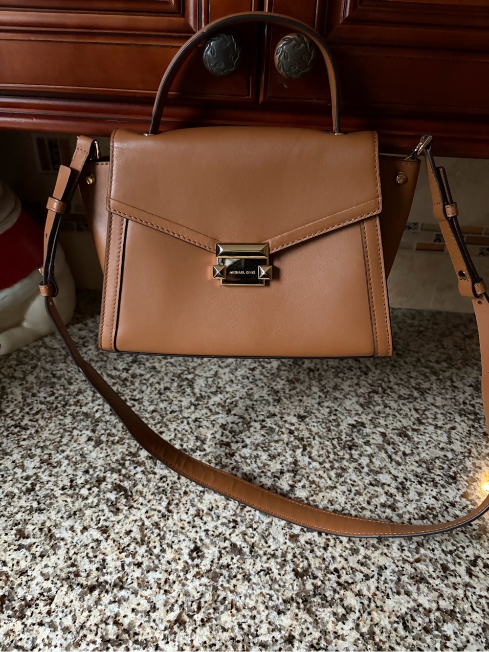 Michael Kors Caramel Leather Satchel with Gold Hardware